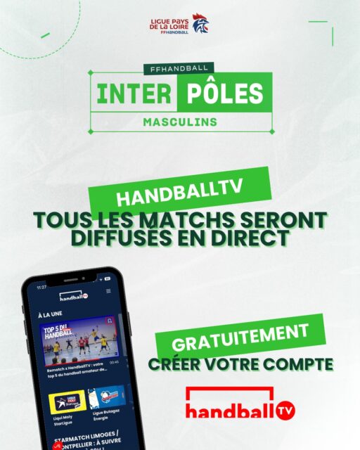 🔥 [𝑰𝙉𝑻𝙀𝑹𝙋𝑶𝙇𝑬𝙎 𝙈𝑨𝙎𝑪𝙐𝑳𝙄𝑵𝙎]

🎥 Suivez tout à distance !

📱 Pas besoin d’être sur place pour vibrer : tous les matchs seront retransmis en direct sur HandballTV !

🖥️ En créant simplement un compte gratuit, vous pourrez suivre l’ensemble de la compétition > https://handballpaysdelaloire.sharepoint.com/:f:/s/SITEWEB/IgC1za_Db0FpTLLVmzTsWVPeAaoEj7QSXGCghndTfhWnY3k

🤝 Supportez vos équipes, même à des centaines de kilomètres !

🔜 Restez attentifs, d’autres infos arrivent très prochainement…

@grandesthandball @ligue_nouvelleaquitaine_hand @ligue_de_normandie_de_handball @andebolportugal @lghb971 @lrhb_off 
@ligueguyanehandball @aurahandball @liguebfchandball @liguecentre_vdl_handball @ligue_de_mayotte_de_handball  @ligue_occitanie_de_handball @liguehandballhdf @ligueidfhandball 
@handballbretagne @handballbretagne 

#InterpôlesMasculins2026 #Handball #Pôles