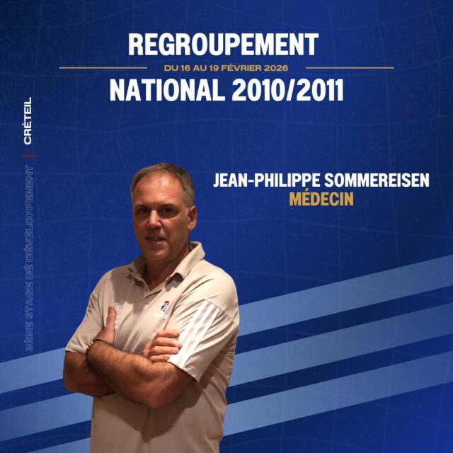 🤾 [𝑹𝙀𝑮𝙍𝑶𝙐𝑷𝙀𝑴𝙀𝑵𝙏 𝙉𝑨𝙏𝑰𝙊𝑵𝘼𝑳]

 👏  Félicitation à Jean-Philippe SOMMEREISEN qui sera présent sur le 3ème regroupement national 2010/2011 organisé du 16 au 19 Février à Créteil . 

🩺 Il accompagnera ce regroupement en tant que médecin .

#PaysDeLaLoire #PDLL  #StageNational