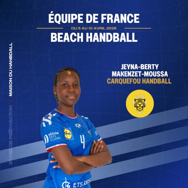 🏖️ [𝘾𝑶𝙉𝑽𝙊𝑪𝘼𝑻𝙄𝑶𝙉 𝙀𝑫𝙁 𝘽𝑬𝘼𝑪𝙃 𝙃𝑨𝙉𝑫𝘽𝑨𝙇𝑳]

🤾‍♀️ La liste des joueuses convoquées pour le prochain stage de l’Équipe de France A Beach est sortie !

💫 Parmi elles, Jeyna-Makenzet Moussa, joueuse au Pôle Espoirs et licenciée à @carquefou_handball, poursuit son superbe parcours avec les sélections nationales Beach.

🚀 Après plusieurs années au sein des équipes jeunes, elle atteint aujourd’hui le groupe France A Beach.

👏 Une belle récompense pour son travail et son engagement !

 @comite44handball @ffhandball

#PDLL #PaysDeLaLoire #EquipeDeFrance #Beach
