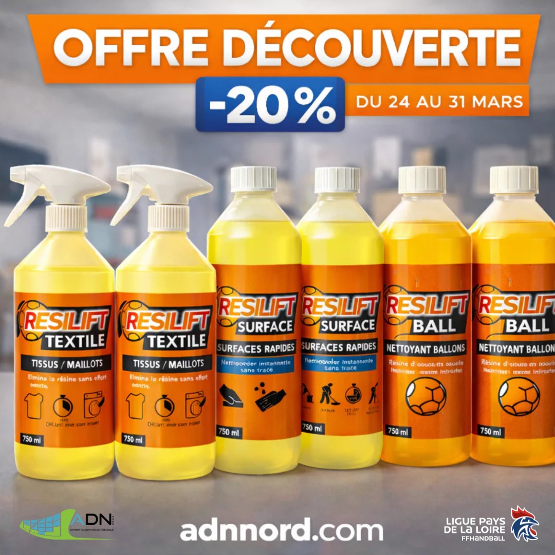 🤝 [𝙋𝑨𝙍𝑻𝙀𝑵𝘼𝑰𝙍𝑬]

🧩 Notre partenaire@adn.nord propose une offre spéciale pour vous, clubs !

🧴 Profitez d’un kit complet pour gérer la résine : 2 détachants textiles, 2 nettoyants surfaces et 2 nettoyants ballons (750 ml).

🎈 1 flacon = jusqu’à 18 ballons nettoyés, soit 36 ballons avec le kit !

💥 Tarif exceptionnel : 96€ TTC au lieu de 120€ TTC.

⏳ Offre valable quelques jours, selon stock disponible.

🛒 Commandez ici : https://adnnord.com/products/kit-decouverte-resilift?variant=57139503792476

@comite44handball @comite49handball @comite_53_handball @handcomitesarthe @vendeehb 

#PDLL #PaysDeLaLoire  #Partenariat #Résine