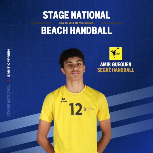 🏖️ [𝘾𝑶𝙉𝑽𝙊𝑪𝘼𝑻𝙄𝙊𝑵 𝘽𝑬𝘼𝑪𝙃 𝙃𝑨𝙉𝘿𝑩𝘼𝙇𝙇]
 
Félicitations à Amir GUEGUEN, joueur au @segrehandball , convoqué pour le stage national masculin de Beach Handball du 12 au 16 mai 2026 à Saint-Cyprien.
Une belle récompense pour son engagement et son investissement au quotidien ! 🌟
 
@comite49handball @ffhandball 
 
#PDLL #PaysDeLaLoire #BeachHandball #Regroupement