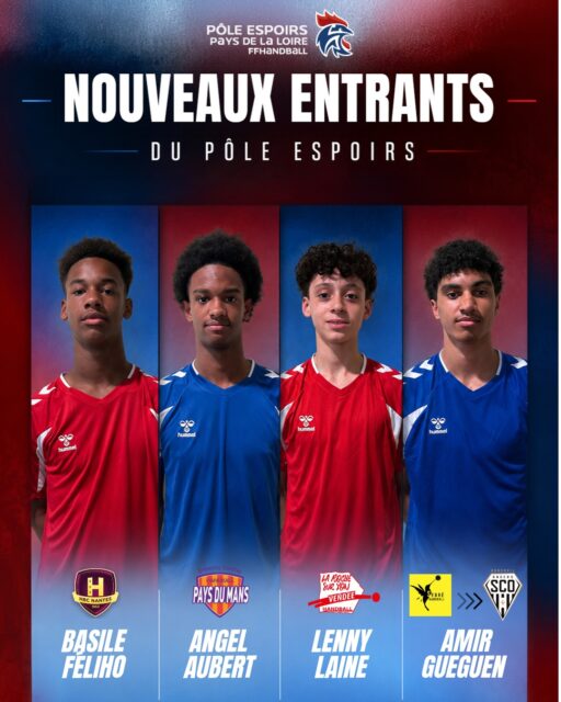 🚀 [𝙋𝙊𝙇𝙀 𝙀𝙎𝙋𝙊𝙄𝙍𝙎 𝙈𝘼𝙎𝘾𝙐𝙇𝙄𝙉]
 
✨ Le Pôle Espoirs Masculin des Pays de la Loire accueillera à la rentrée les nouveaux entrants issus des clubs formateurs de notre territoire.
 
Cette intégration est le fruit d’un travail collectif : celui des joueurs, de leur engagement quotidien, de leur rigueur mais aussi celui des clubs formateurs, des entraîneurs, des dirigeants et des bénévoles qui les accompagnent tout au long de leur parcours.
 
👏 Félicitations à :
🔹 Thibaut @carquefou_handball ➡️ @a_erdre_et_loire 
 
🔹 Lenny LAINE :@sec_ohb ➡️ @larochevhb 

🔹 Nolan POTEVIN : @hbc_lucon ➡️ @larochevhb 
`
🔹 Loris POTTIER : @caevron ➡️ @eshpdm 
 
🔹 Nathan DUPUY : @cscmhandball ➡️ @le_mans_sarthe_handball_72 
 
🔹 Eliot BOUSSIRON : @pvhb_85 ➡️ @angersscohandball 
 
🔹 Gabin BODSON : @legehbc44 ➡️ @hbc_nantes_asso 
 
🔹 Angel AUBERT : @hcps_toushandballeurs ➡️ @eshpdm 
 
🔹 Basile FELIHO : @hbc_nantes_asso 
 
🔹 Amir GUEGUEN : @fhbl_officiel ➡️ @hbc_nantes_asso ➡️ @alchand ➡️ @segrehandball ➡️ @angersscohandball 
 
🔹 Brice GUERINEAU :@reveil_sportif_handball ➡️ @angersscohandball 
 
🔥 Ces parcours illustrent à la fois la richesse de la formation dans les clubs des Pays de la Loire et l’investissement des jeunes joueurs, qui s’engagent chaque jour pour progresser vers le haut niveau.
 
🙏 Merci aux clubs formateurs, aux familles et à l’ensemble des encadrants pour leur accompagnement et leur engagement auprès de ces jeunes talents.
 
Nous souhaitons à ces joueurs une pleine réussite dans cette nouvelle étape de leur parcours sportif et scolaire.
 
@comite44handball  @comite49handball @comite_53_handball  @handcomitesarthe @vendeehb 

#PDLL #PaysDeLaLoire #FormationSportive #ParcoursDeFormation #PôleEspoirs