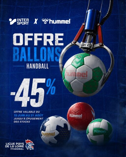 🤝 [𝙋𝘼𝙍𝙏𝙀𝙉𝘼𝙄𝙍𝘼𝙏]
 
Préparer la saison, c’est aussi s’équiper avec du matériel de qualité 🏐 
Dans une logique d’accompagnement des clubs et de performance sur tous les terrains, profitez d’une offre exceptionnelle sur les ballons Hummel 2026
 
👉 Ballons d’entraînement, de match, beach handball ou encore modèles kids 
👉 Avec ou sans résine, selon les pratiques 
👉 Une gamme complète pensée pour tous les niveaux de jeu 
 
💥 -45 % sur une sélection de modèles 
📅 Offre valable dV2.pdfuin au 31 août 
📦 Dans la limite des stocks disponibles 

📄 Retrouvez l’ensemble des informations détaillées dans le document ci-dessous :
👉 https://handballpaysdelaloire.sharepoint.com/:b:/s/SITEWEB/IQDwlbBaIzJNSYs02naDtzC9AdWTW6eSRh1E4izJ1-w-ym8?e=JdVIfQ

Une opportunité pour anticiper la reprise et équiper vos équipes dans les meilleures conditions 💙
 
@hummel_fr  @intersportfr  @comite44handball  @comite49handball @comite_53_handball  @handcomitesarthe  @vendeehb 
 
 #PDLL #PaysDeLaLoire #Hummel #EquipementSportif #Clubs #Saison2026