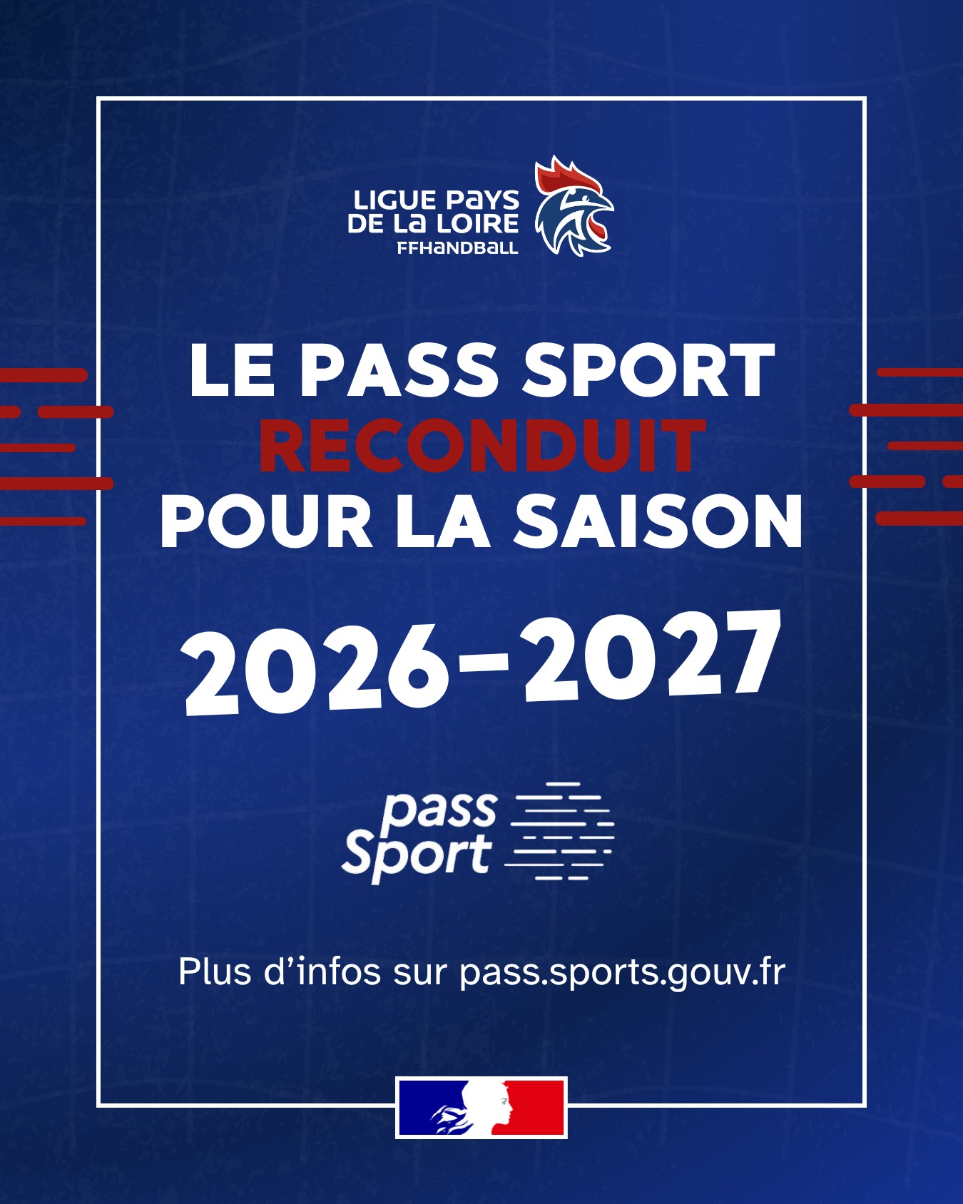 📢​ 𝗟𝗲 𝗣𝗮𝘀𝘀'𝗦𝗽𝗼𝗿𝘁 𝗿𝗲𝘃𝗶𝗲𝗻𝘁 𝗽𝗼𝘂𝗿 𝟮𝟬𝟮𝟲/𝟮𝟳

🎯​ Tu as entre 6 et 30 ans ? Tu peux toucher 50 € pour financer ton inscription en club de sport cette année.

ℹ️ Qui sont les bénéficiaires ?
• 6 à 17 ans (quotient familial CAF/MSA ≤ 699 €)
• 6 à 19 ans bénéficiaires de l'AEEH
• 16 à 30 ans bénéficiaires de l'AAH
• Étudiants boursiers de moins de 28 ans

📆 𝗟𝗲𝘀 𝗱𝗮𝘁𝗲𝘀 𝗰𝗹𝗲́𝘀 : 𝗧𝘂 𝗿𝗲𝗰̧𝗼𝗶𝘀 𝗮𝘂𝘁𝗼𝗺𝗮𝘁𝗶𝗾𝘂𝗲𝗺𝗲𝗻𝘁 𝘁𝗼𝗻 𝗤𝗥 𝗰𝗼𝗱𝗲 𝗽𝗮𝗿 𝗺𝗮𝗶𝗹 𝗮̀ 𝗹𝗮 𝗺𝗶-𝘀𝗲𝗽𝘁𝗲𝗺𝗯𝗿𝗲 𝟮𝟬𝟮𝟲 (𝘀𝗮𝗻𝘀 𝗮𝘂𝗰𝘂𝗻𝗲 𝗱𝗲́𝗺𝗮𝗿𝗰𝗵𝗲 𝗮̀ 𝗳𝗮𝗶𝗿𝗲 !). 𝗧𝘂 𝗽𝗼𝘂𝗿𝗿𝗮𝘀 𝗲𝗻𝘀𝘂𝗶𝘁𝗲 𝗹'𝘂𝘁𝗶𝗹𝗶𝘀𝗲𝗿 𝗱𝗮𝗻𝘀 𝘁𝗼𝗻 𝗰𝗹𝘂𝗯 𝗷𝘂𝘀𝗾𝘂'𝗮𝘂 𝟯𝟭 𝗱𝗲́𝗰𝗲𝗺𝗯𝗿𝗲 𝟮𝟬𝟮𝟲.

💡 𝗖𝗼𝗺𝗺𝗲𝗻𝘁 𝗹'𝘂𝘁𝗶𝗹𝗶𝘀𝗲𝗿 : 𝗽𝗿𝗲́𝘀𝗲𝗻𝘁𝗲 𝘀𝗶𝗺𝗽𝗹𝗲𝗺𝗲𝗻𝘁 𝘁𝗼𝗻 𝗤𝗥 𝗰𝗼𝗱𝗲 𝗼𝘂 𝘁𝗼𝗻 𝗰𝗼𝗱𝗲 𝗮𝗹𝗽𝗵𝗮𝗻𝘂𝗺𝗲́𝗿𝗶𝗾𝘂𝗲 𝗮̀ 𝘁𝗼𝗻 𝗰𝗹𝘂𝗯 𝗮𝘂 𝗺𝗼𝗺𝗲𝗻𝘁 𝗱𝗲 𝘁'𝗶𝗻𝘀𝗰𝗿𝗶𝗿𝗲.

👉  Pour plus d'informations et vérifier ton éligibilité, rendez-vous directement sur le site officiel : https://www.pass.sports.gouv.fr/

@comite44handball  @comite49handball  @comite_53_handball  @comite49handball  @vendeehb 

#HandPaysdelaLoire #PassSport #SportPourTous