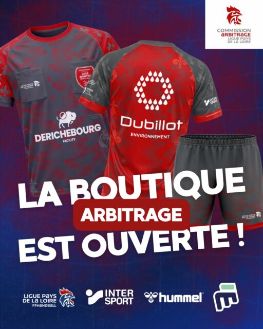 📢 𝗡𝗼𝘂𝘃𝗲𝗹𝗹𝗲 𝗰𝗼𝗹𝗹𝗲𝗰𝘁𝗶𝗼𝗻 𝗮𝗿𝗯𝗶𝘁𝗿𝗲𝘀 𝟮𝟬𝟮𝟲/𝟮𝟳

Sur le terrain, chaque détail compte. ✅
 Pour cette nouvelle saison, la Ligue de Handball des Pays de la Loire s'associe à son nouvel équipementier Intersport pour proposer une collection dédiée aux arbitres.

💯 Retrouvez les maillots et shorts Maillot Français, fabriqués en France, ainsi qu'une sélection d'équipements et d'accessoires Hummel.

🛒 Les commandes sont ouvertes dès maintenant pour vous équiper avant vos prochaines rencontres.

📦 Livraison directement à votre domicile sous 3 semaines en moyenne.
 💳 Paiement en 3 fois sans frais.
 🚚 Frais de port offerts à partir de 129 € d'achat.
 ✨ La boutique évoluera tout au long de la saison avec l'arrivée de nouveaux produits.

🌐 𝗟𝗮 𝗯𝗼𝘂𝘁𝗶𝗾𝘂𝗲 𝗲𝘀𝘁 𝗮𝗰𝗰𝗲𝘀𝘀𝗶𝗯𝗹𝗲 𝘃𝗶𝗮 𝗹𝗲 𝗹𝗶𝗲𝗻 𝗲𝗻 𝗯𝗶𝗼.

À vous de jouer ! 🏁 

@comite44handball @comite49handball @comite_53_handball
@comitesarthehandball @comite_handball_85

#HandPaysdelaLoire #Arbitrage #Handball