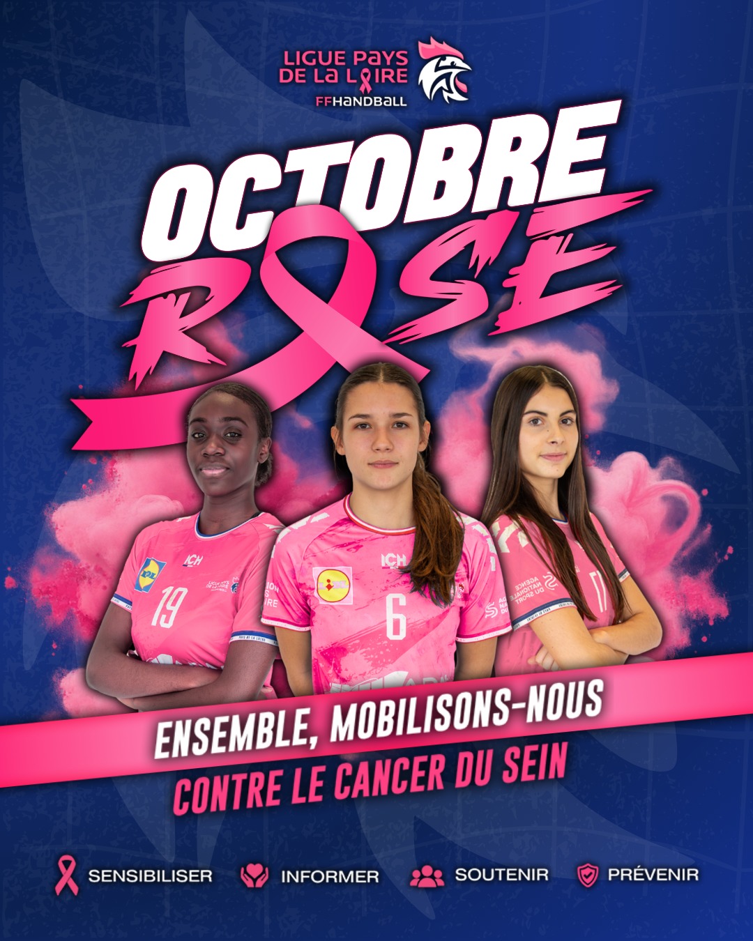 🎀 𝗢𝗰𝘁𝗼𝗯𝗿𝗲 𝗥𝗼𝘀𝗲

🩷 En ce mois d’Octobre Rose, la Ligue de Handball des Pays de la Loire se mobilise pour soutenir la lutte contre le cancer du sein.

🤝 Clubs, licenciés, bénévoles, dirigeants, supporters… 𝗲𝗻𝘀𝗲𝗺𝗯𝗹𝗲, 𝗺𝗼𝗯𝗶𝗹𝗶𝘀𝗼𝗻𝘀-𝗻𝗼𝘂𝘀 𝗽𝗼𝘂𝗿 𝘀𝗲𝗻𝘀𝗶𝗯𝗶𝗹𝗶𝘀𝗲𝗿, 𝗶𝗻𝗳𝗼𝗿𝗺𝗲𝗿 𝗲𝘁 𝗿𝗮𝗽𝗽𝗲𝗹𝗲𝗿 𝗹’𝗶𝗺𝗽𝗼𝗿𝘁𝗮𝗻𝗰𝗲 𝗱𝗲 𝗹𝗮 𝗽𝗿𝗲́𝘃𝗲𝗻𝘁𝗶𝗼𝗻 𝗲𝘁 𝗱𝘂 𝗱𝗲́𝗽𝗶𝘀𝘁𝗮𝗴𝗲.

🎗️ Parce que chaque geste compte, profitons de ce mois pour faire passer le message, soutenir les personnes touchées par la maladie et celles et ceux qui les accompagnent.

💗 𝗦𝘂𝗿 𝗹𝗲𝘀 𝘁𝗲𝗿𝗿𝗮𝗶𝗻𝘀 𝗰𝗼𝗺𝗺𝗲 𝗲𝗻 𝗱𝗲𝗵𝗼𝗿𝘀, 𝗷𝗼𝘂𝗼𝗻𝘀 𝗰𝗼𝗹𝗹𝗲𝗰𝘁𝗶𝗳 𝗳𝗮𝗰𝗲 𝗮𝘂 𝗰𝗮𝗻𝗰𝗲𝗿 𝗱𝘂 𝘀𝗲𝗶𝗻.

@comite44handball @comite49handball @comite_53_handball @comitesarthehandball @comite_handball_85 

#handpaysdelaloire #ocbtobrerose #cancerdusein🎀