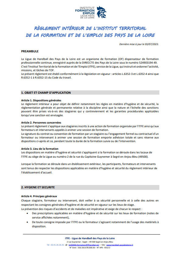 Règlement intérieur