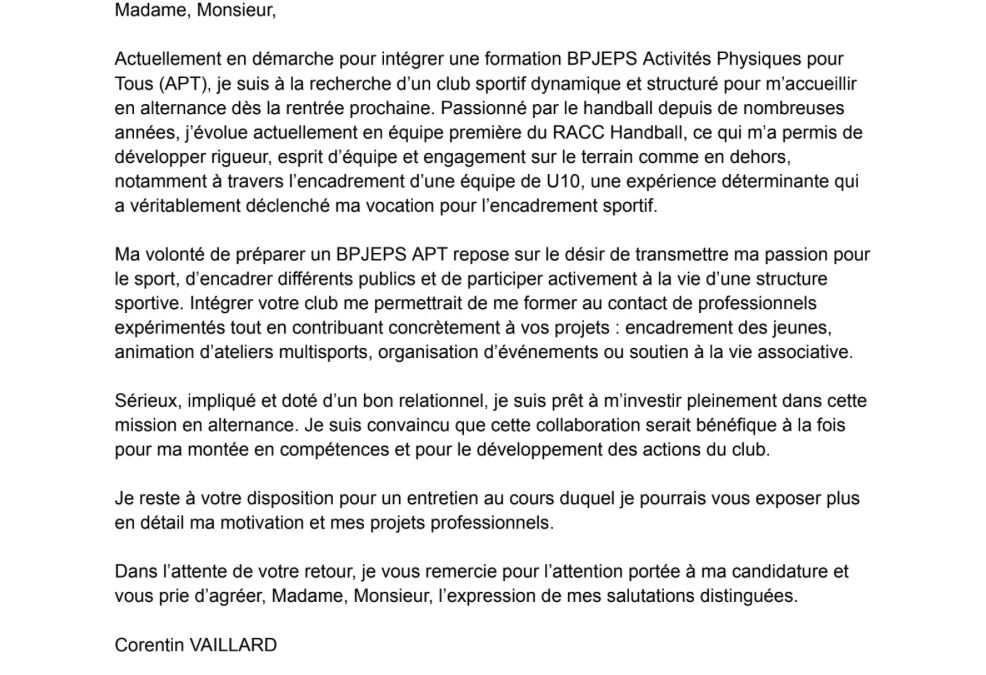 Recherche d’un club pour un BPJEPTS APT