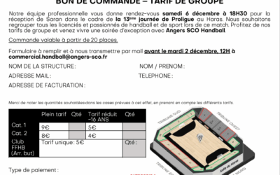 Licencié, supporter, parent, bénévole du 49, ta place à 5€ pour Angers SCO Handball vs Saran !